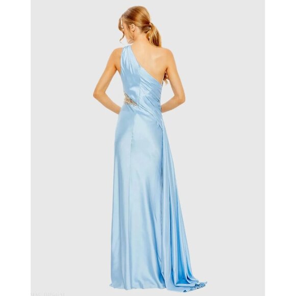 MAC DUGGAL One Shoulder Charmeuse Gown With Beaded Cutout in Powder Blue US 0 - Picture 12 of 13